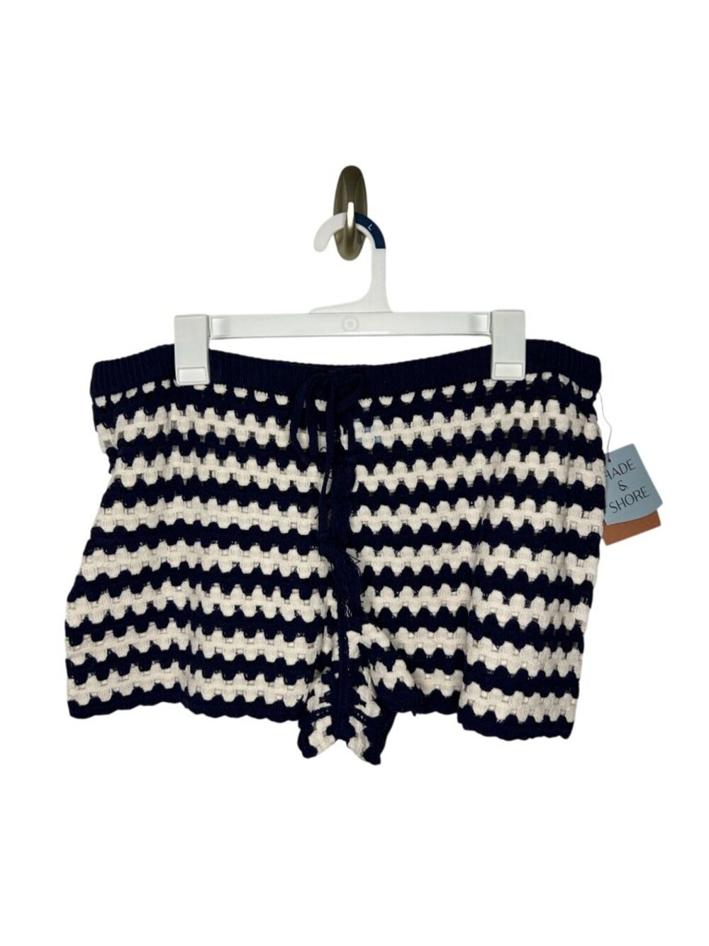 NWT Shade & Shore Navy & White Crochet Striped Shorts L Large 12-14 MSRP $25